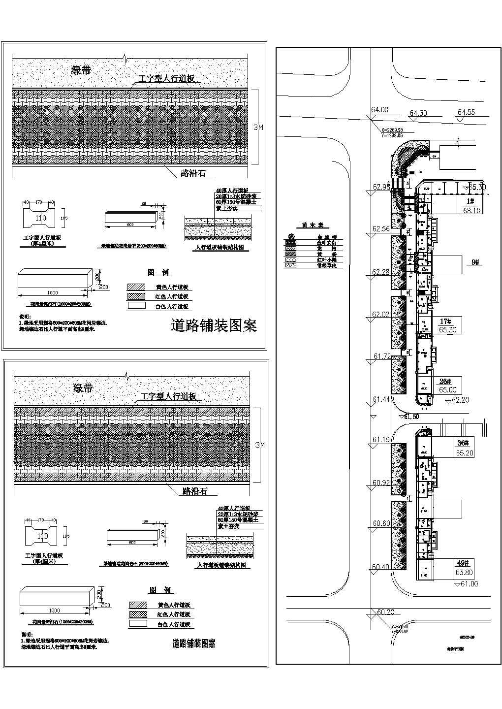 某带有路沿石的道路绿化铺装施工图