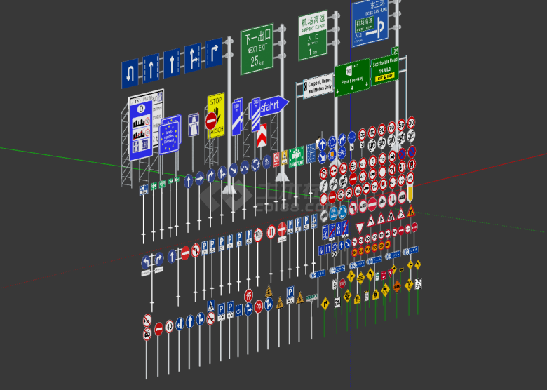 多个大型小型交通信号标牌 su模型-图二