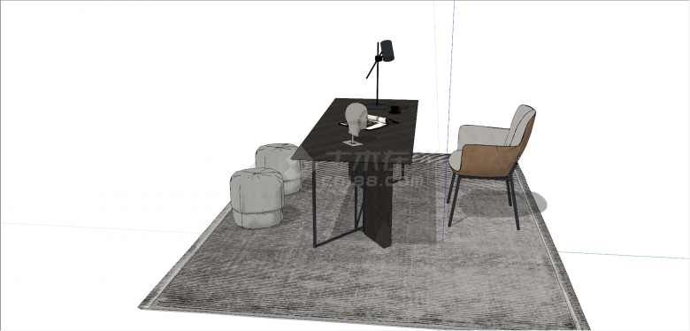 全黑薄面书桌椅组合su模型-图二