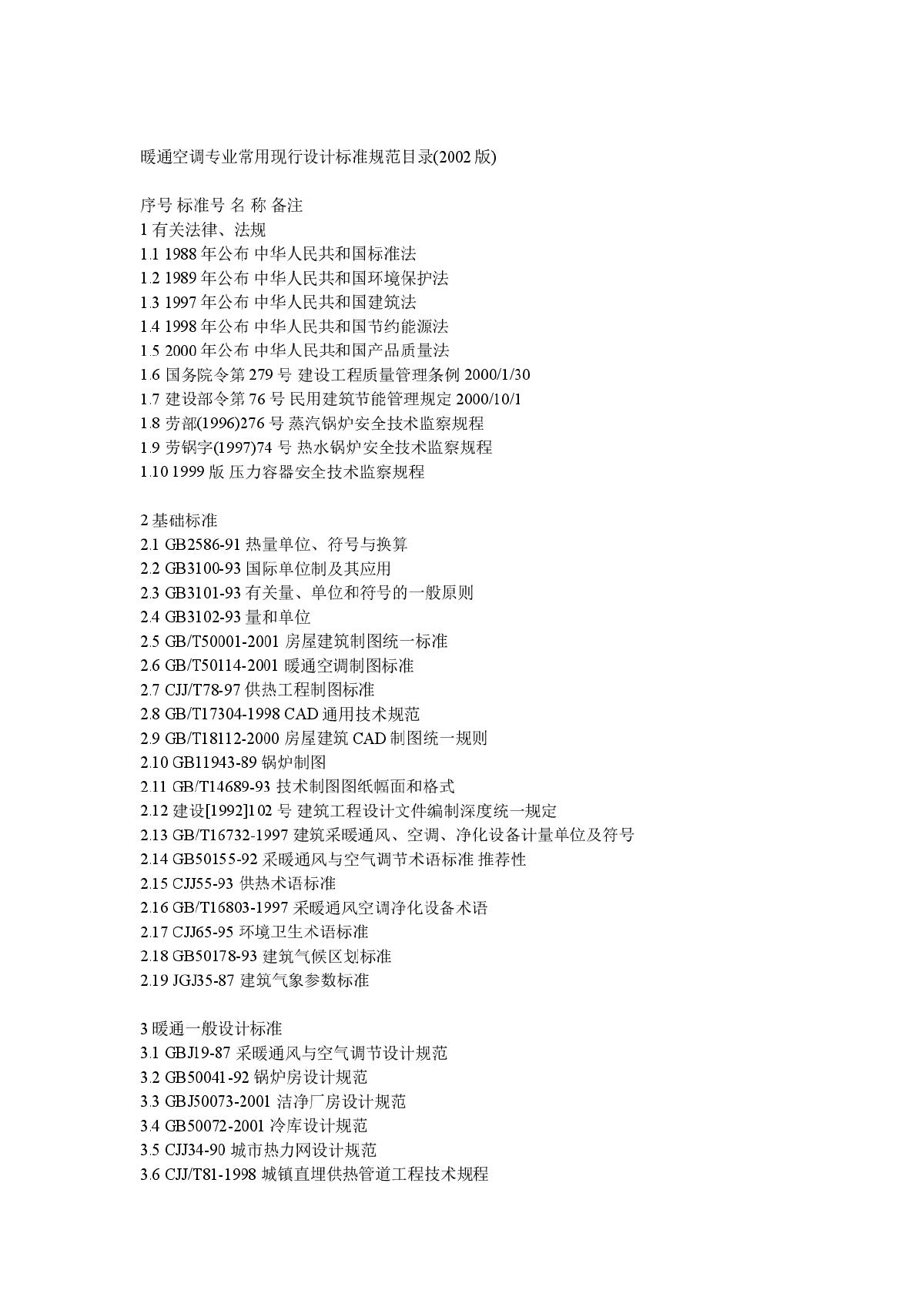 暖通空调专业常用现行设计标准规范目录-图一
