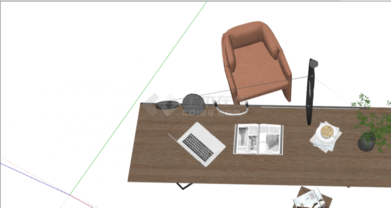 现代风极简实木书桌椅su模型-图二