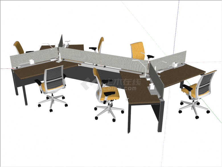 现代工艺台式职员办公桌会议桌su模型-图二