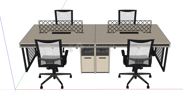 木制四座简约办公桌会议桌 su模型-图二