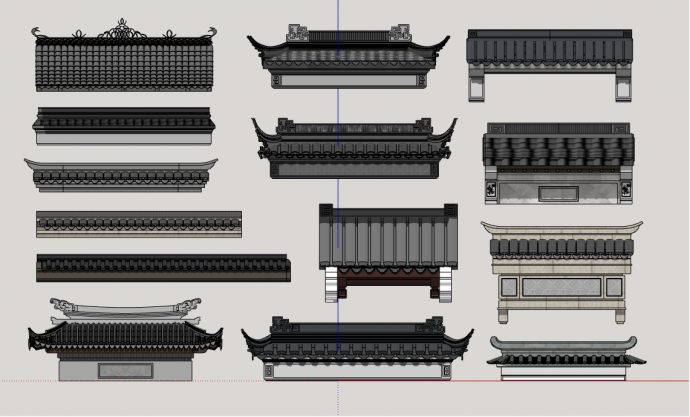 中式建筑门头构件屋檐组合su模型_图1