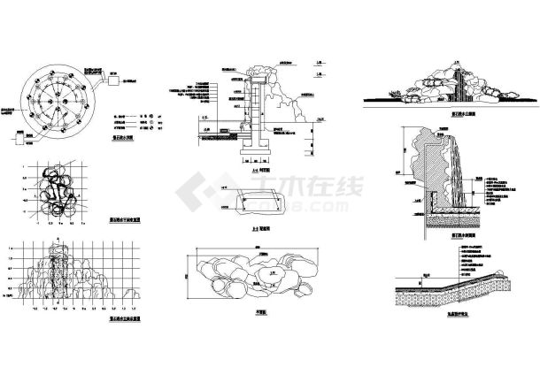 景石跌水cad详图设计（含池底驳岸做法）-图一