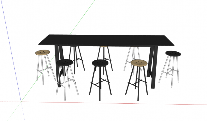 黑棕色现代桌椅su模型_图1