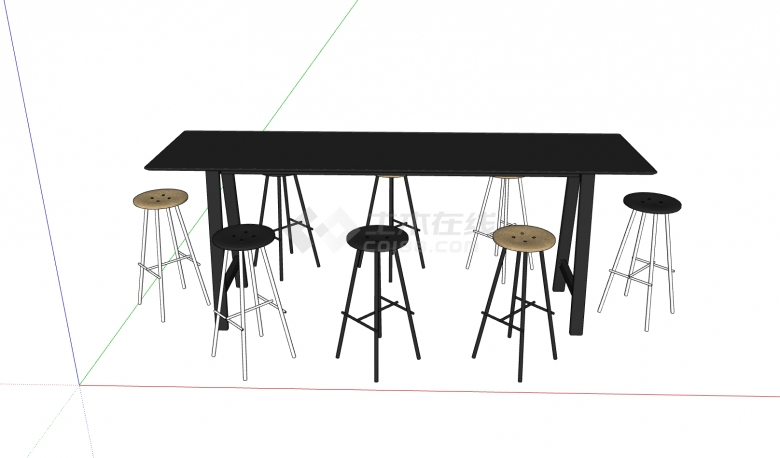 黑棕色现代桌椅su模型-图一