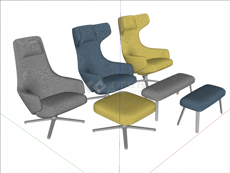 现代工艺小型沙发懒人椅休闲椅su模型-图二