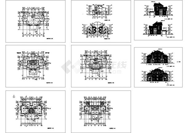 某三层欧式风格别墅建筑施工CAD图纸，共10张图纸-图一