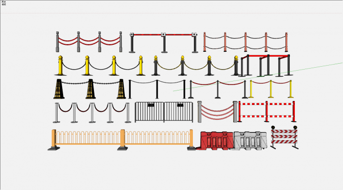新型各种警戒线警示栏杆围栏护栏su模型_图1