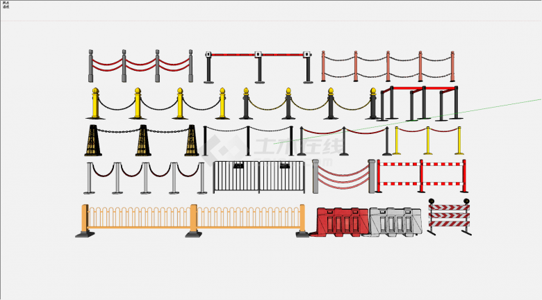 新型各种警戒线警示栏杆围栏护栏su模型-图一