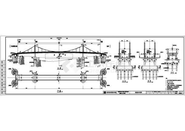 吴淞江25+70+25悬索人行天桥建筑设计CAD施工图-图一