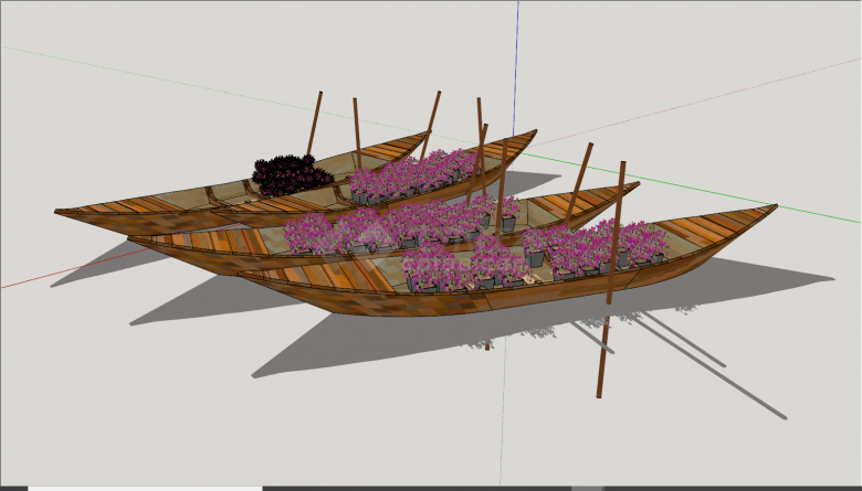 四艘古代传统手动木船su模型-图一