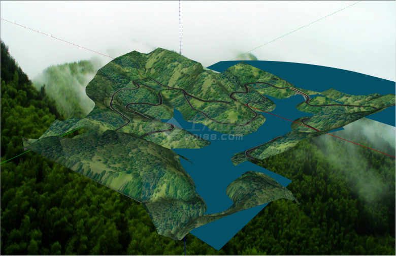 超大规模山脉地形绿化山体溪流su模型-图二