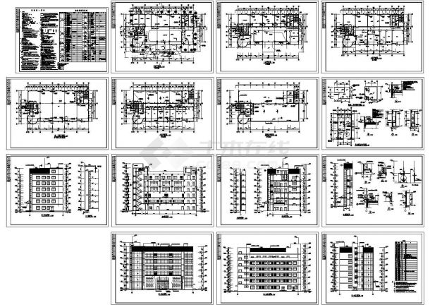某4340㎡地上六层框架结构办公楼建筑施工CAD图纸，包含建筑说明，四层平面图，剖面图等。-图一