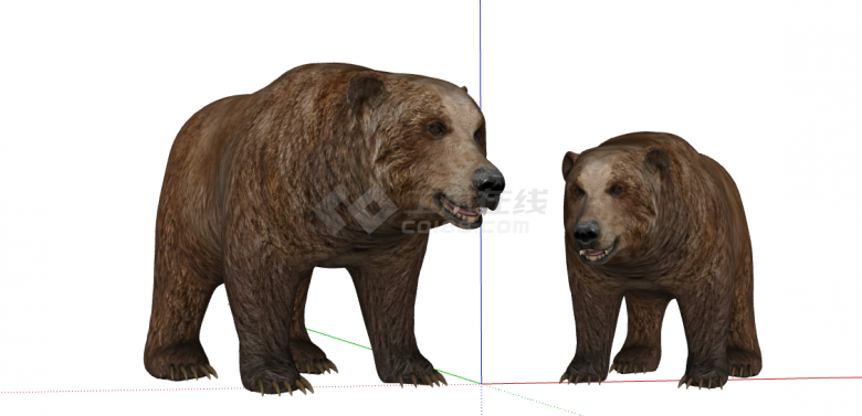 两只可爱的大小棕熊su模型-图一