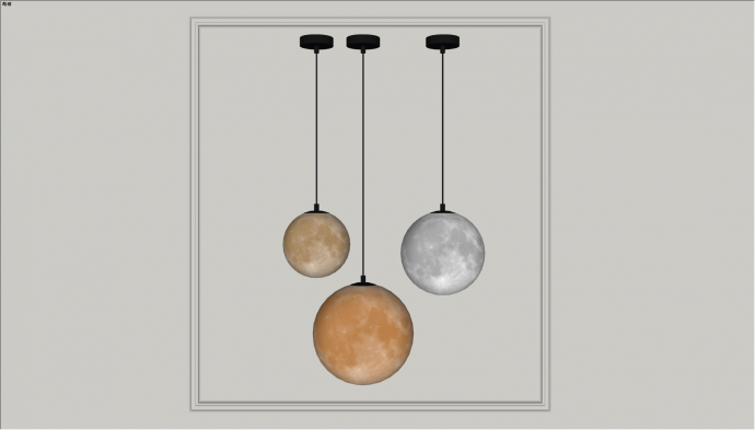不同风格三个月球灯组合su模型_图1