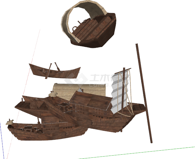 系列化设计经典古着木船su模型-图二