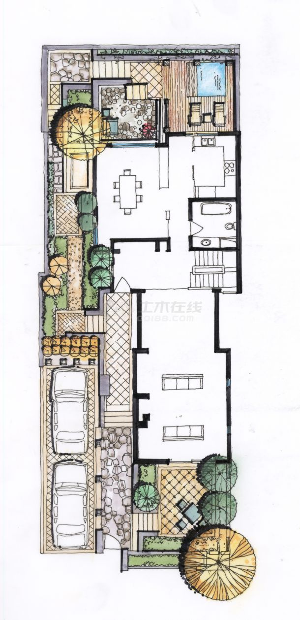 北京某高档别墅区庭院方案手绘设计-图二