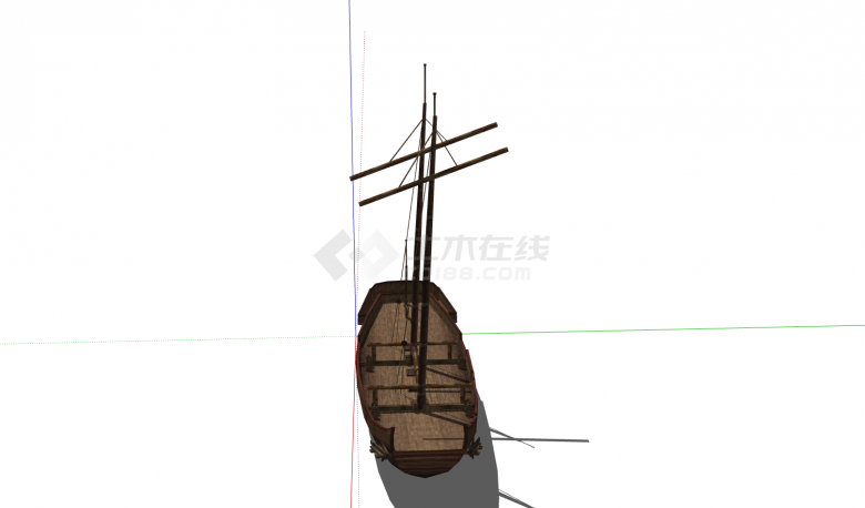 古代双风帆长形战船su模型-图二