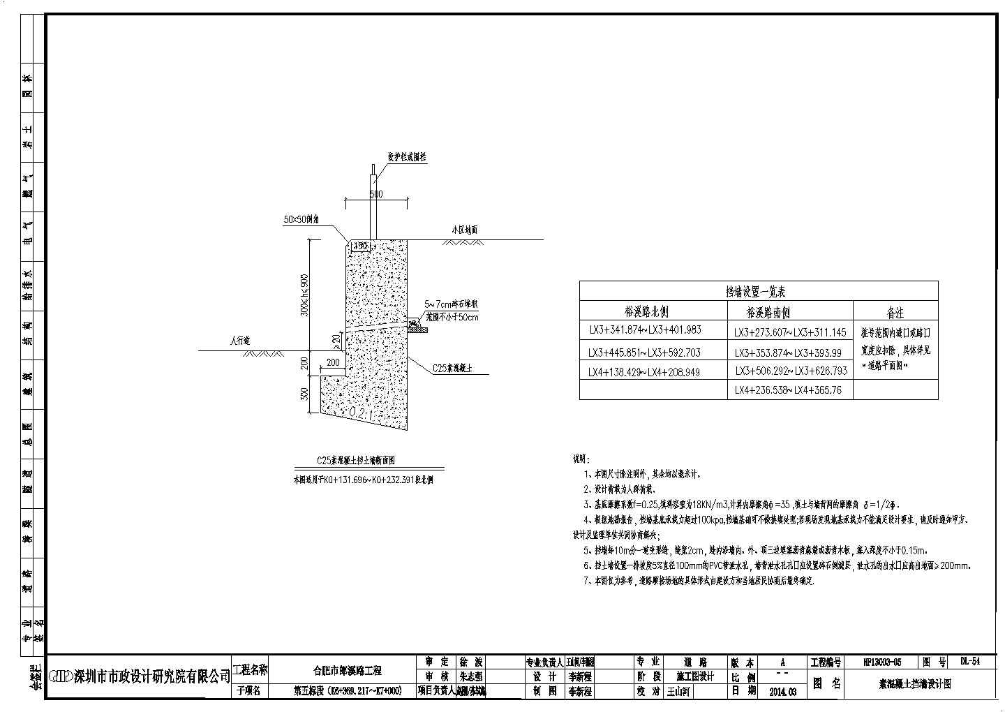 C25素混凝土挡土墙设计图