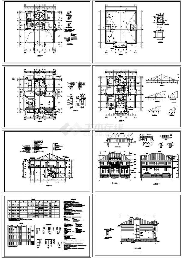 429平方米三层别墅框架结构设计施工cad图，共八张-图一