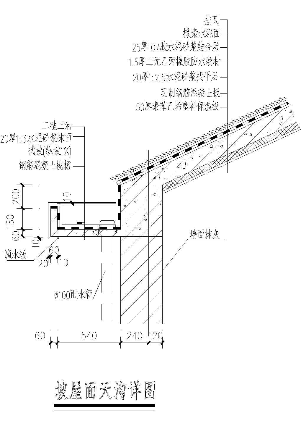 DY-坡屋面天沟详图CAD施工图设计