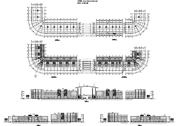 长160米 宽16米 3层建材市场建筑施工CAD图—【 一二三层平面 3个立面（无剖面及屋顶平面）】-图一