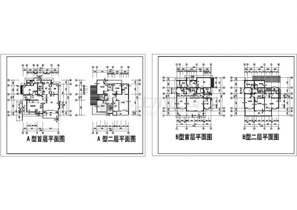 二层经典别墅住宅楼建筑设计施工cad图纸，共二张-图一