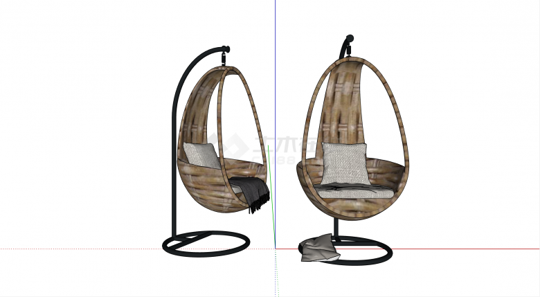 简欧现代带支架木质吊椅su模型-图二