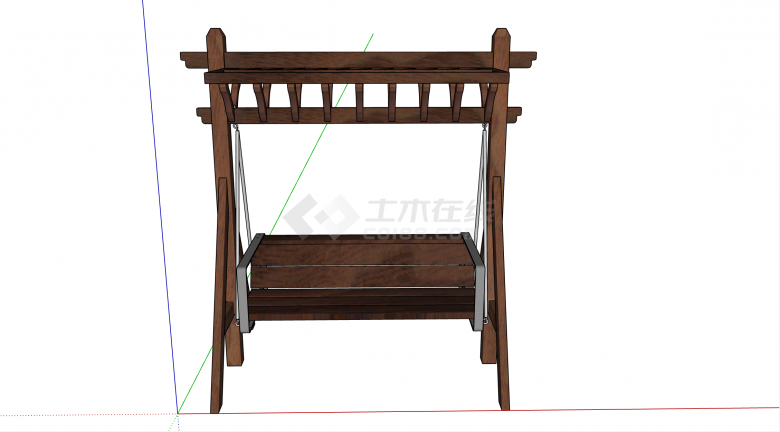 中式古典深色木质秋千椅su模型-图一