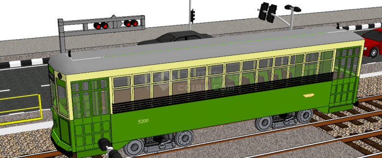 一节墨绿色有轨电车su模型-图二