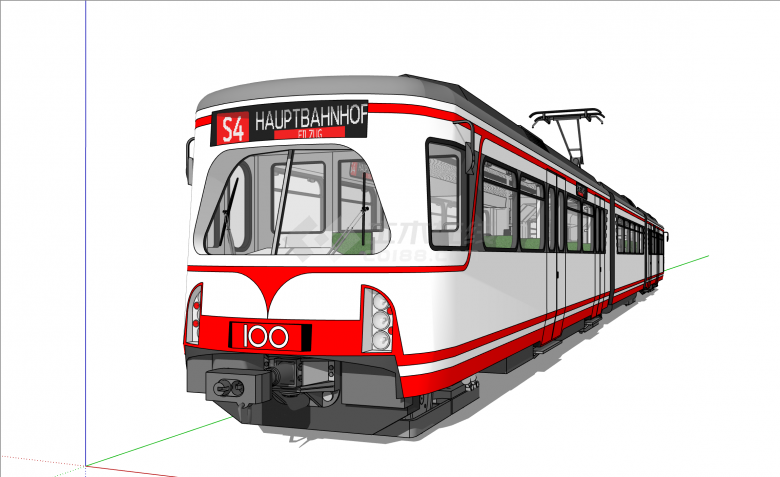 银红双色现代风格有轨电车su模型-图二