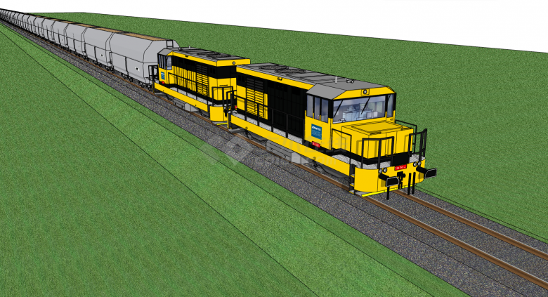 黄色双车头货运火车su模型-图二