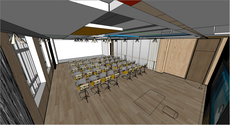 放置多把椅子带大屏幕的教室su模型-图二