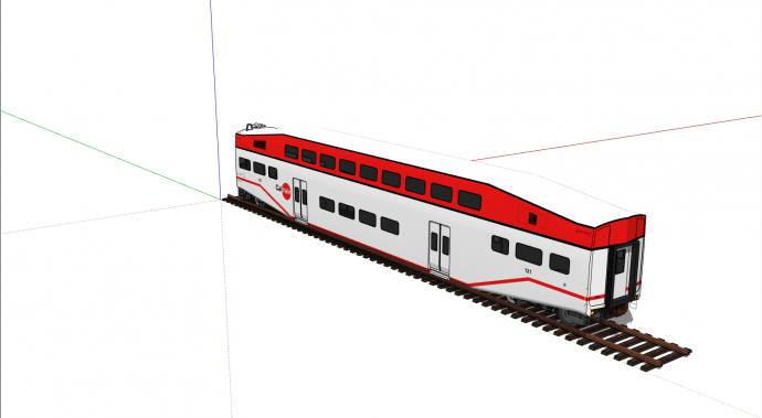 红白色长型火车厢 su模型_图1