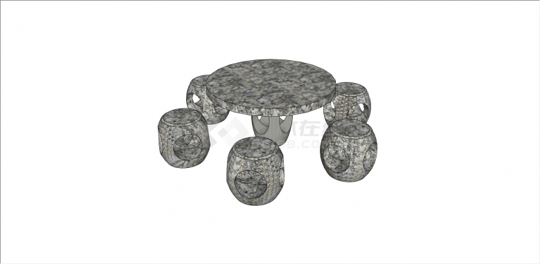 中式复古石桌石凳su模型-图二