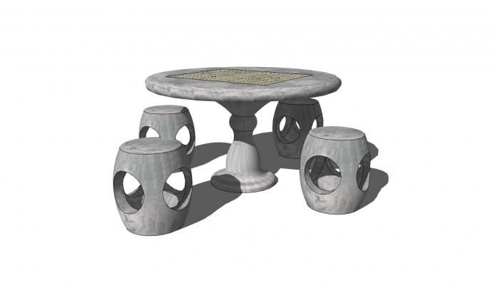 古典中式石桌石凳su模型_图1