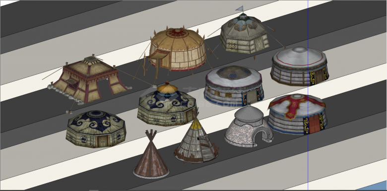 多地域不同形状蒙古包帐篷su模型-图一