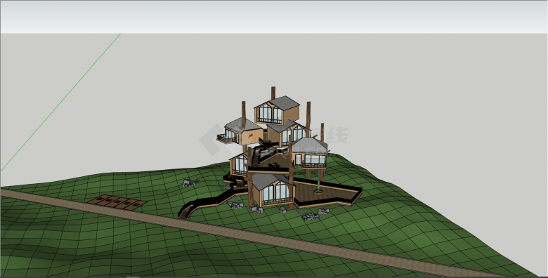 堆叠式木制多层民宿观su模型-图一