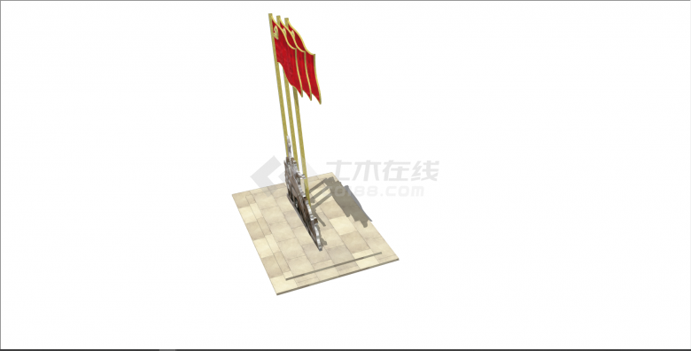 中式中国红纪念革命先辈建筑su模型-图二