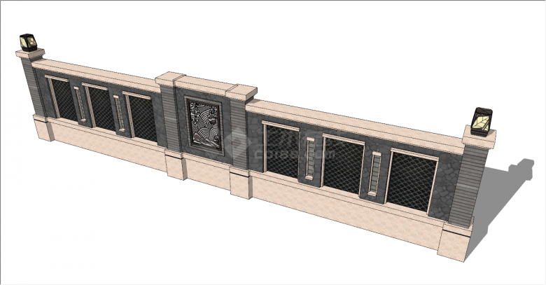古朴考究的新中式围墙su模型-图二