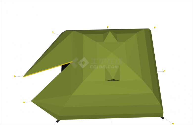 绿色便携式小型露营帐篷su模型-图二