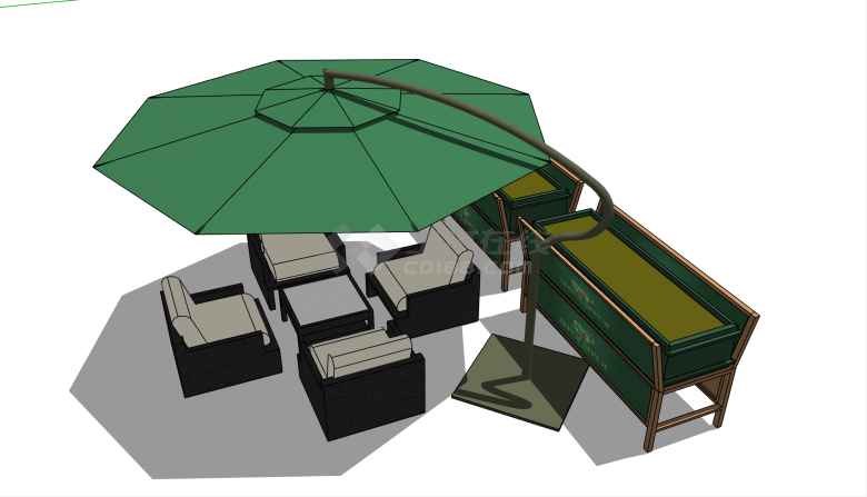现代绿色休闲桌椅户外家具su模型-图一