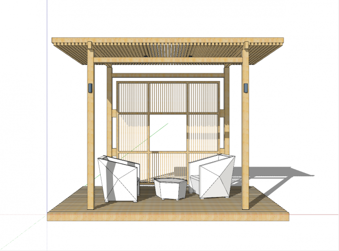 公共设施休闲座椅廊架su模型_图1