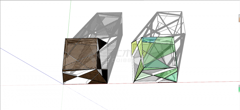 两个创意异形木质玻璃构筑物su模型-图二