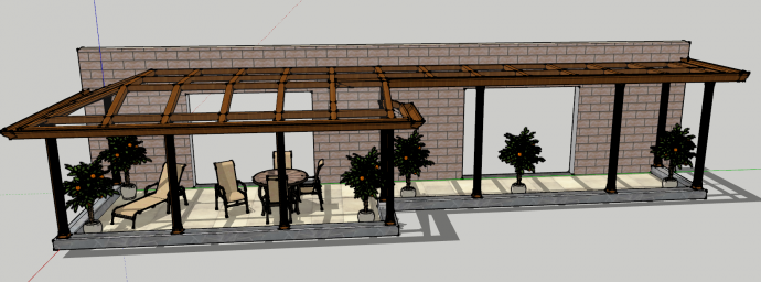 现代砖木结构的阳光房su模型_图1