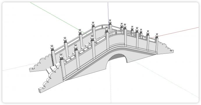 白色桥墩装饰拱桥su模型_图1