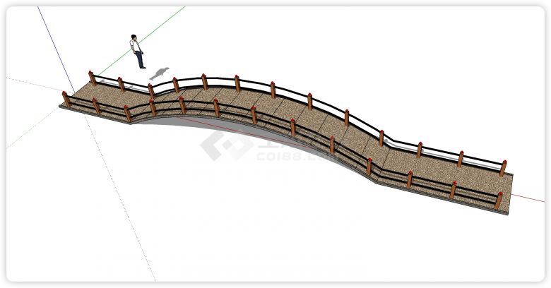 方木护栏石板路面拱桥su模型-图二