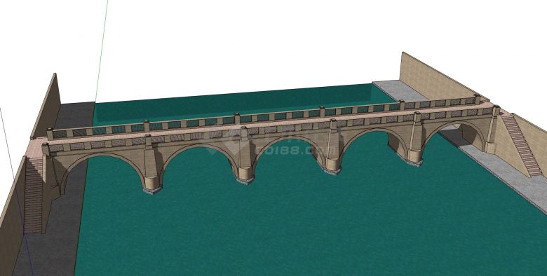 五孔多边形地砖桥面石拱桥su模型-图二